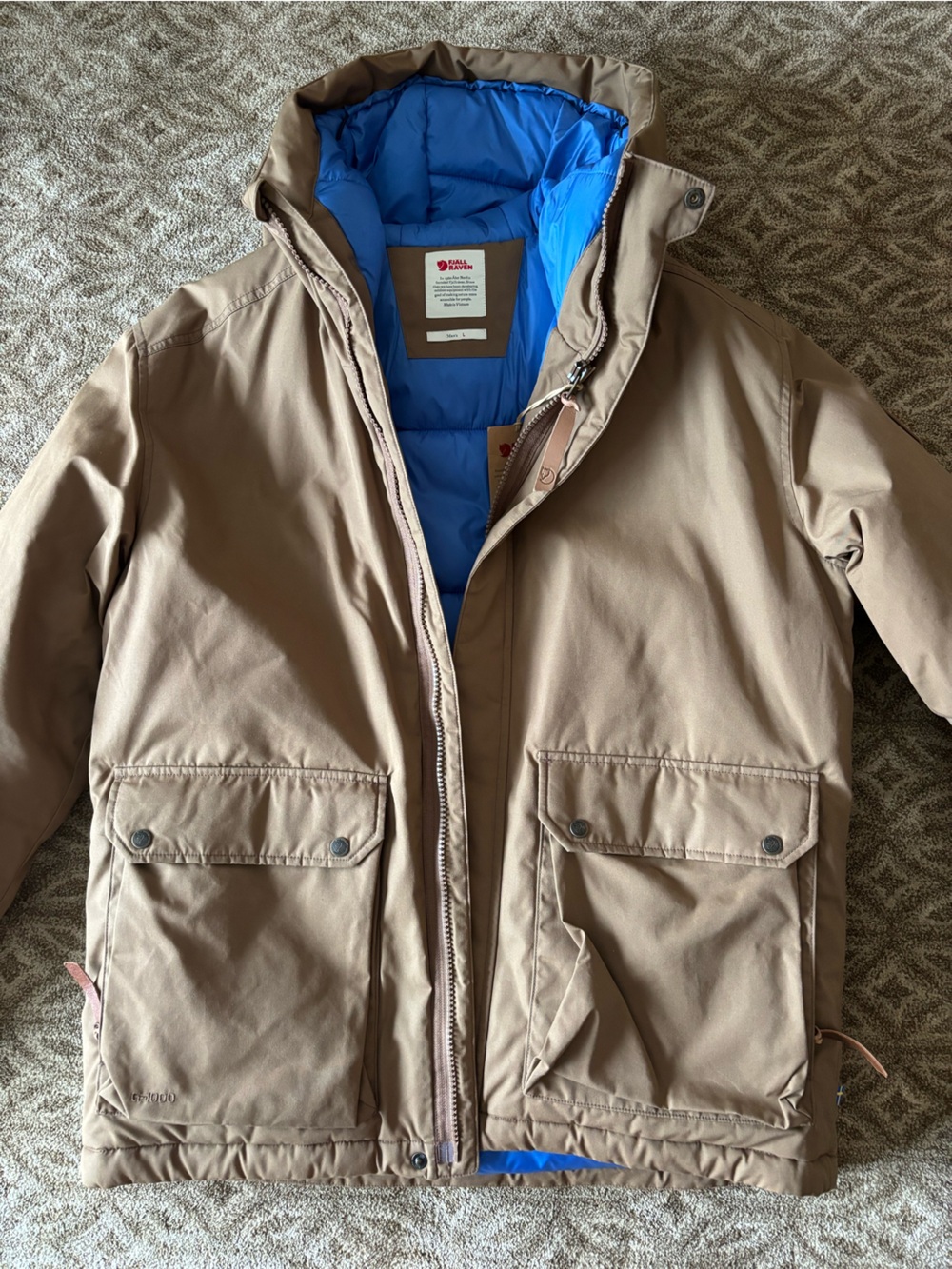 Fjallraven Men's Tan Ovik padded Jacket with Blue Lining - Picture 12 of 12